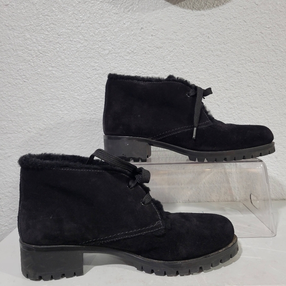 Prada Suede and Shearling Ankle Boots Size EU 39 / US 8.5 Black - Picture 3 of 9